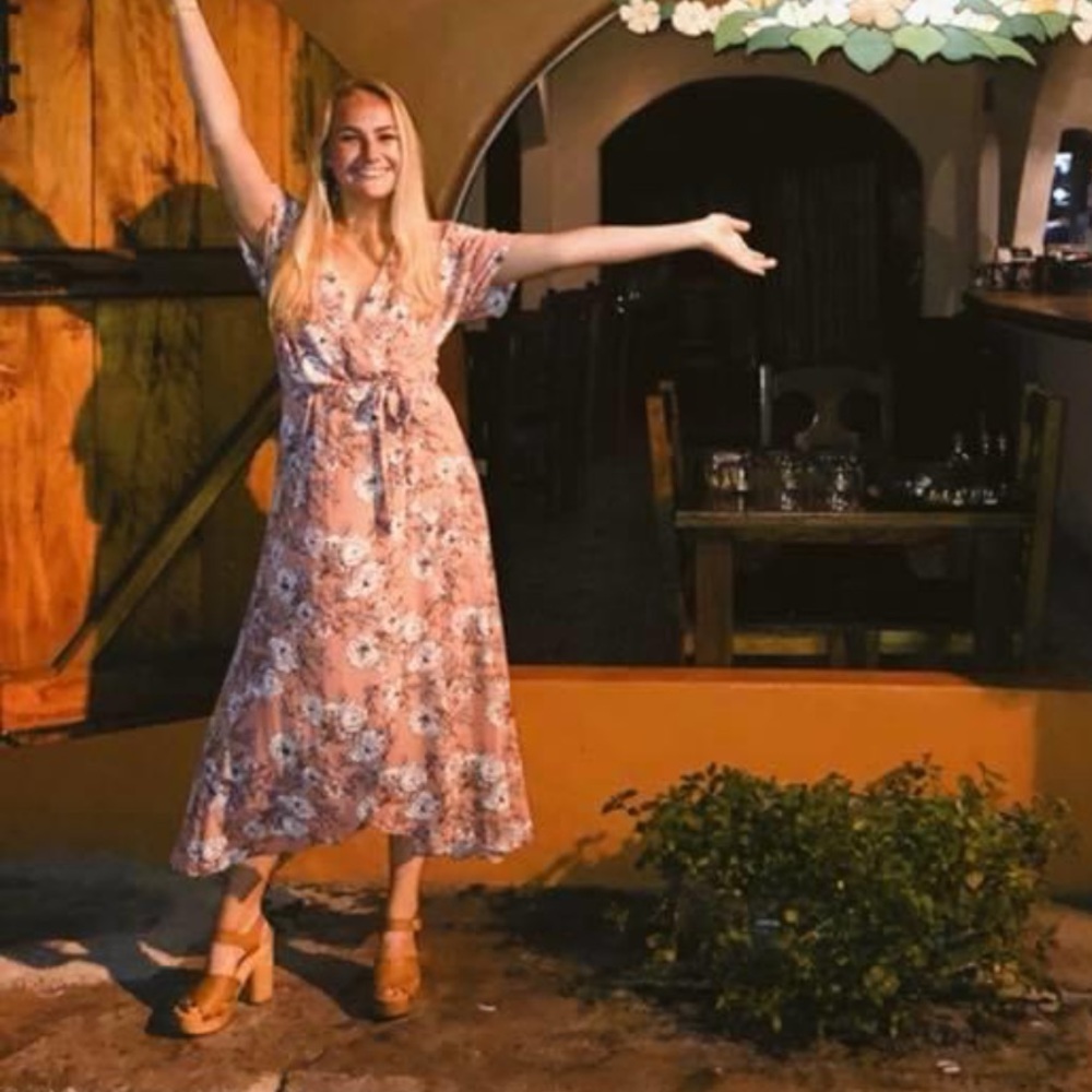 Bobeau Pink Floral Wrap Dress